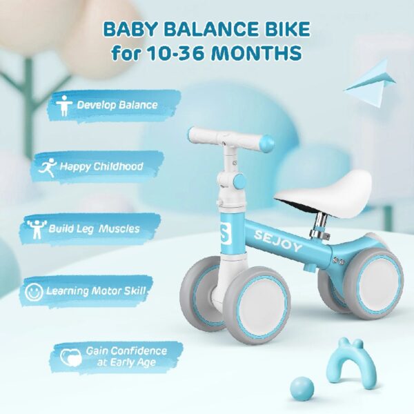 Baby Balance Bike, Toddler Baby Bicycle with 4 Wheels for 10-36 Months, Adjustable Handlebar Baby Outdoor Bike Riding Toy, First B-day Gift