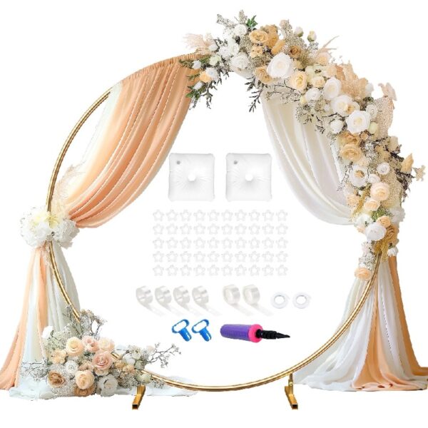 TINANA Round Balloon Arch Kit with Accessories, 7.2 Feet Balloon Hoop Stand, Gold Metal Balloon Circle Frame
