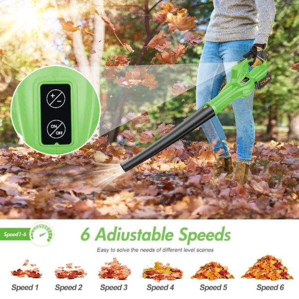 Cordless Leaf Blower, 6-Speed 140MPH 140CFM Leaf Blower, 3AH Battery, Green