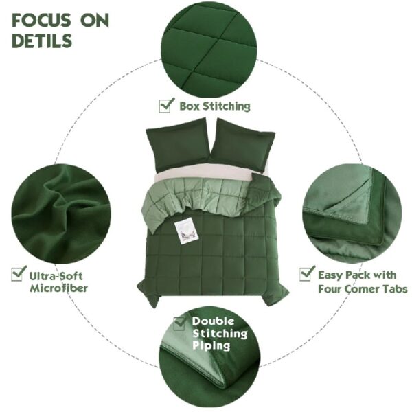 Light Weight Down Alternative Comforter Set, Queen, Green, Reversible