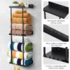 Livhil Wall Towel Rack for Rolled Towels, New Upgrade Towel Racks for Bathroom Wall Mounted, Bathroom Bar Towel Storage, Metal Bath Towel Holder for Folded Large Towel Washcloths, Black