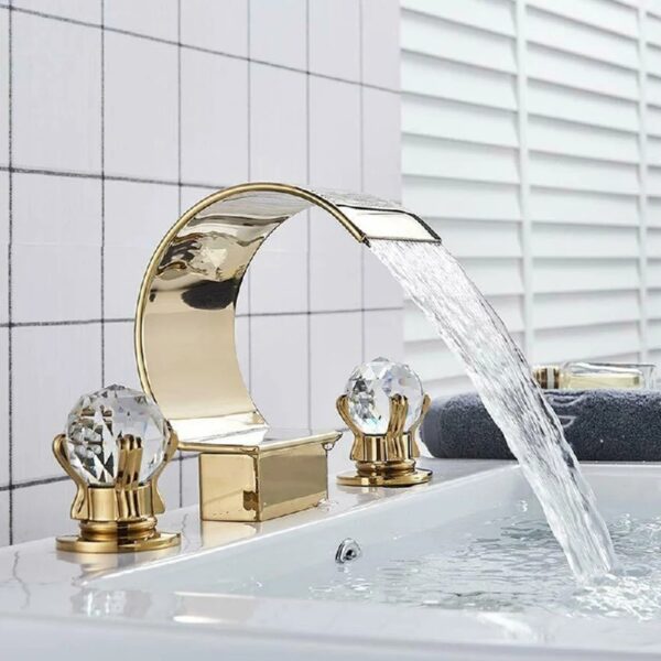 Widespread Bathroom Basin Faucet Crystal Handle Sink Mixer Tap Chrome Finish