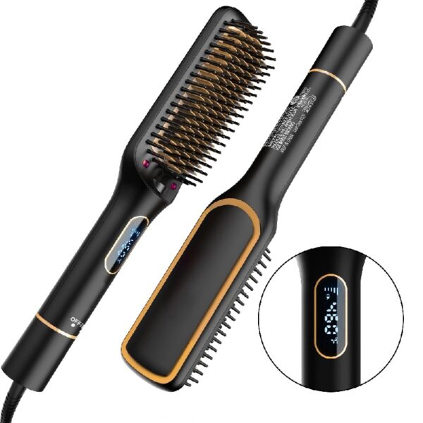 Hair Straightener Brush, Ionic Hair Straightening Brush with LED Display Screen, Plastic