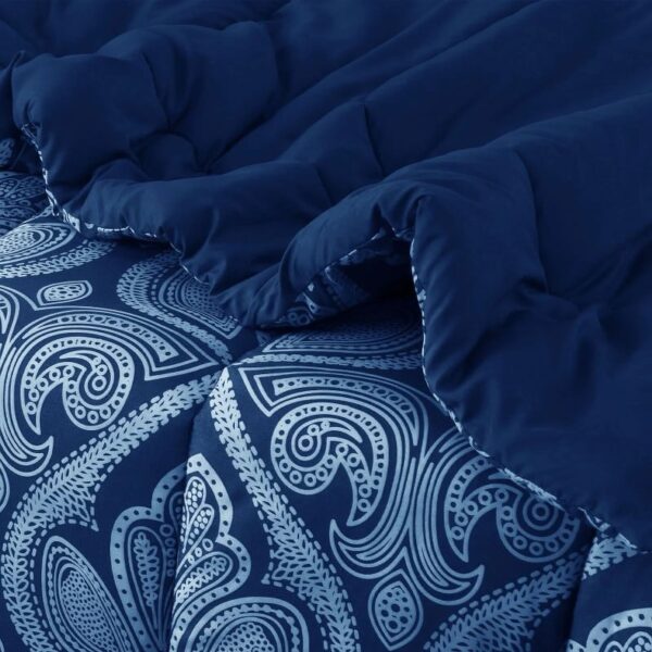 Lux Decor Collection 5 Piece Queen Down Alternative Comforter Set, Washable Duvet Bedding Set - Quatrefoil Navy