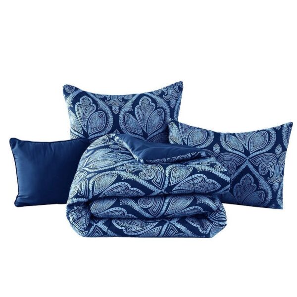 Lux Decor Collection 5 Piece Queen Down Alternative Comforter Set, Washable Duvet Bedding Set - Quatrefoil Navy