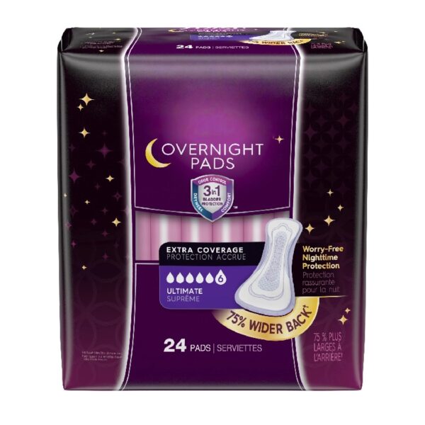 Overnight Incontinence Pads for Women/Bladder Control Pads, Ultimate-Extra Coverage, 24ct