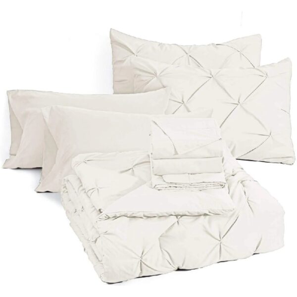 Dorm Bedding Twin Comforter Set - 5 Pieces Pintuck Bed in A Bag with Comforters, Sheets, Pillowcases & Shams