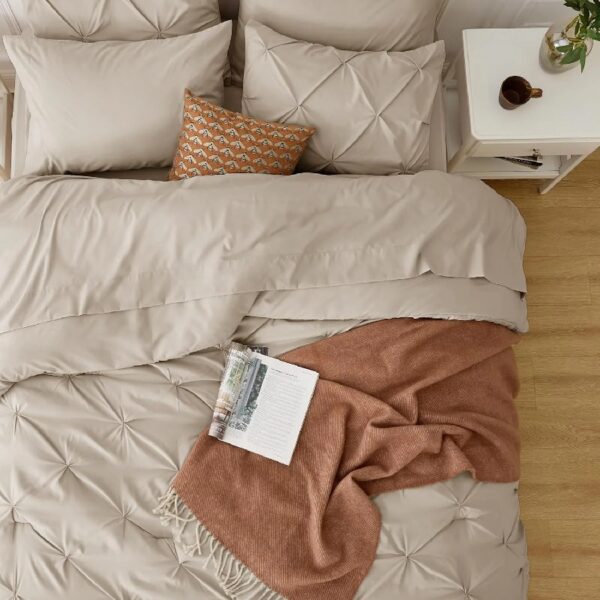 Dorm Bedding Twin Comforter Set - 5 Pieces Pintuck Bed in A Bag with Comforters, Sheets, Pillowcases & Shams
