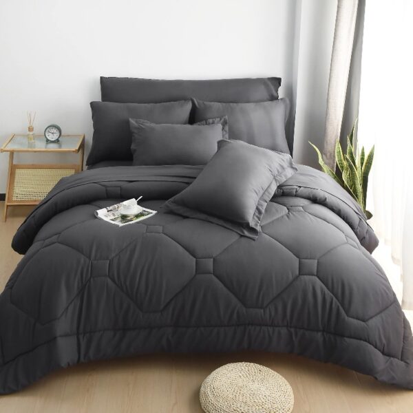 8 PCS Modern Comforter Set with Sheets All Season Bed in a Bag, Black, Queen Size