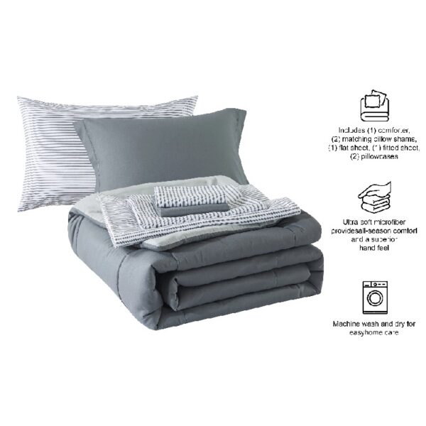 7 Piece Reversible Bed in a Bag Comforter Set with Sheets, Black, Queen