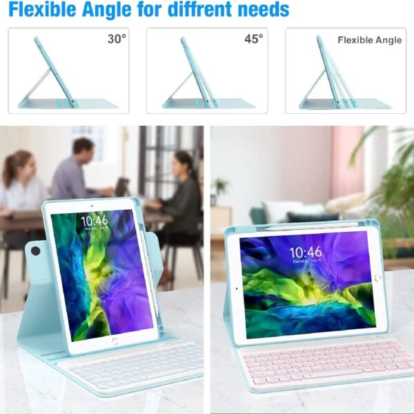 Keyboard Case for iPad 9th/8th/7th Gen 10.2 inch, iPad Air 3rd, Pro 10.5 - Colorful Backlite Keyboard, 360 Rotatable Detachable Magnetic Protective Cover, Pencil Holder, Auto Sleep/Wake