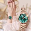 Women Watch Fashion Rose Gold Diamond Analog Quartz Female Watch for Women Luxury Dress Ladies Stainless Steel Luminous Waterproof Date Wrist Watches Green Dial