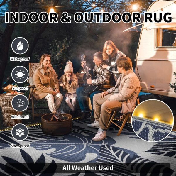 Outdoor Rug Carpet 5'x8' Waterproof Reversible Patio Rug Portable Indoor Outdoor Rug Plastic Straw Rug for Beach RV Camping Garden Picnic Deck Backyard Porch Decor Black