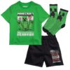 Creeper Boys 3-Piece Set - Short Sleeve Graphic T-Shirt, Shorts & Socks - Complete Summer Outfit for Kids (Sizes 4-16)