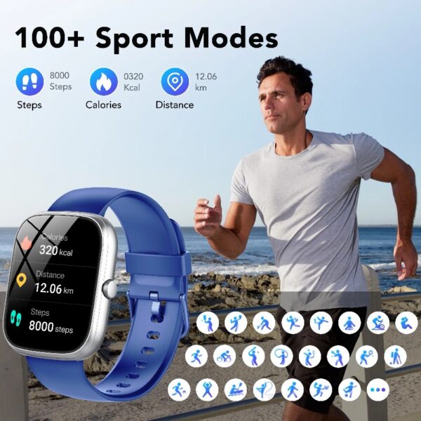 Smart Watch Fits for Android and iPhone, IP68 Waterproof Smartwatch for Women Men 100+ Sports Modes 1.91-inch Fitness Tracker, Smart Watch with Bluetooth Call(Answer/Make Calls), for Gift Black