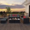 3 Pieces Patio Chairs Set with Glass-Top Coffee Table, Outdoor Bistro and Patio Furniture Set for Porch|Backyard|Balcony, Black