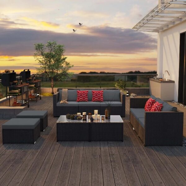 3 Pieces Patio Chairs Set with Glass-Top Coffee Table, Outdoor Bistro and Patio Furniture Set for Porch|Backyard|Balcony, Black