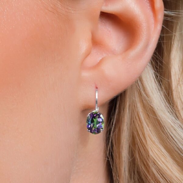 Gem Stone King 925 Sterling Silver Oval Cabochon White Simulated Opal Earrings for Women (2.10 Cttw, Oval 8X6MM)