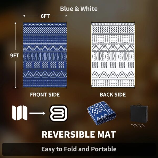 Outdoor Rug 6'x9' Waterproof Patio Rug Reversible Indoor Outdoor Rug Lightweight Plastic Straw Rug for RV Camping Deck Balcony Boho Porch Decor Dark Grey and White