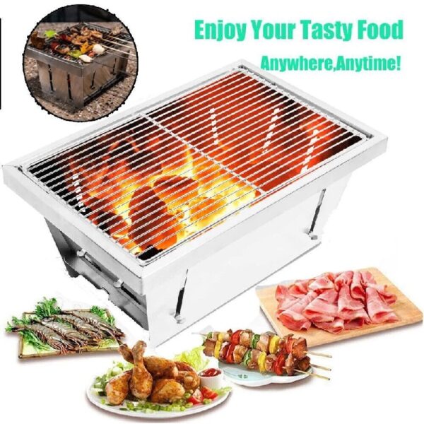 Stainless Steel Folding Grill, Outdoor BBQ Grill for Camping, Beach Barbecue, Picnics and Beach Party