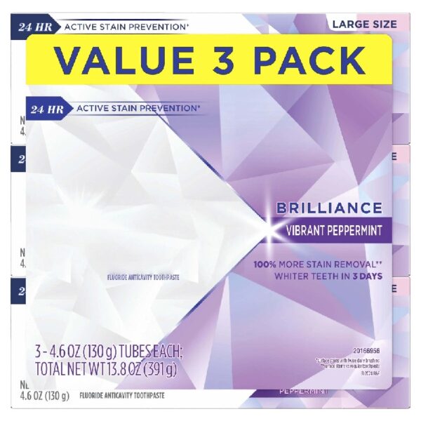 (6 pack) 3D White Brilliance Vibrant Peppermint Teeth Whitening Toothpaste, 4.6 oz, Pack of 3 Tubes