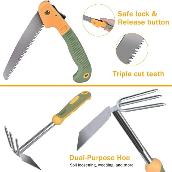 Garden Tool Set, 9 Piece Stainless Steel Rust-Proof Heavy Duty Gardening Tools with Non-Slip Rubber Handle, Durable Garden Tool Bag, Ideal Gardening Gifts for Women and Men