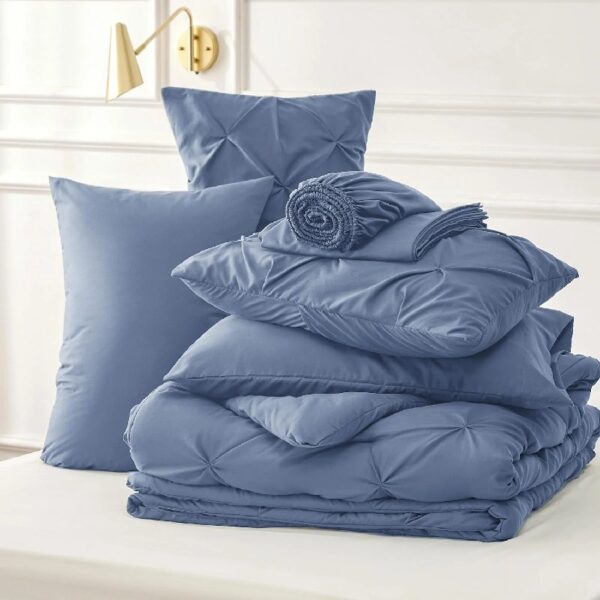 Dorm Bedding Twin Comforter Set - 5 Pieces Pintuck Bed in A Bag with Comforters, Sheets, Pillowcases & Shams