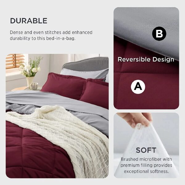 Light Purple Queen Comforter Set - 7 Pieces Reversible Queen Bed in a Bag, Queen Bed Set Light Purple and Grey with Comforters, Sheets, Pillowcases & Shams