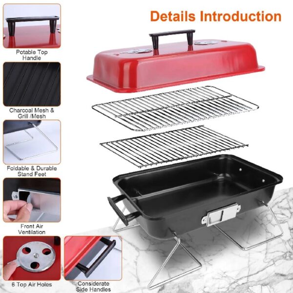f54d84642c1643d8a9fdb32d0160a444 Portable Charcoal Grill with Lid Folding Barbecue Grill for Outdoor Camping Cooking Small Table Top BBQ Grill for Outdoor Cooking Camping Beach Traveling Picnic Backyard
