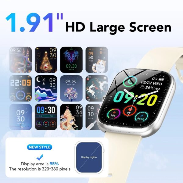 Smart Watch Fits for Android and iPhone, IP68 Waterproof Smartwatch for Women Men 100+ Sports Modes 1.91-inch Fitness Tracker, Smart Watch with Bluetooth Call(Answer/Make Calls), for Gift Black