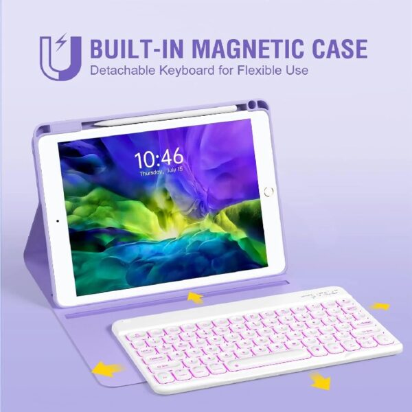 Keyboard Case for iPad 9th/8th/7th Gen 10.2 inch, iPad Air 3rd, Pro 10.5 - Colorful Backlite Keyboard, 360 Rotatable Detachable Magnetic Protective Cover, Pencil Holder, Auto Sleep/Wake