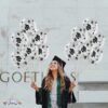 PMU Graduation Balloons 11 Inch PartyTex Premium Emerald Green with All-Over Print White Grad Caps-Confetti and Streamers Pkg/100