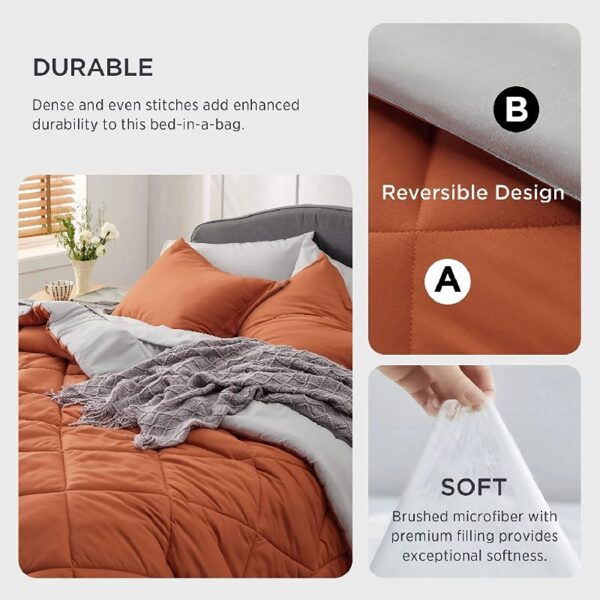Light Purple Queen Comforter Set - 7 Pieces Reversible Queen Bed in a Bag, Queen Bed Set Light Purple and Grey with Comforters, Sheets, Pillowcases & Shams