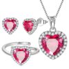 Women Heart Jewelry Set Necklace Earrings Ring 925 Sterling Silver February Birthstone Amethyst Wife Mother Birthday Valentine's Day Gift