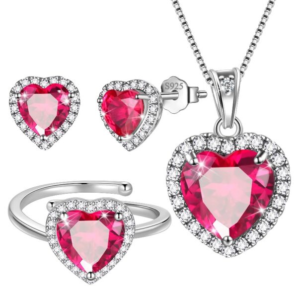 Women Heart Jewelry Set Necklace Earrings Ring 925 Sterling Silver February Birthstone Amethyst Wife Mother Birthday Valentine's Day Gift