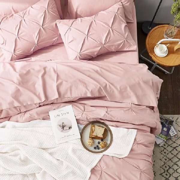 Dorm Bedding Twin Comforter Set - 5 Pieces Pintuck Bed in A Bag with Comforters, Sheets, Pillowcases & Shams
