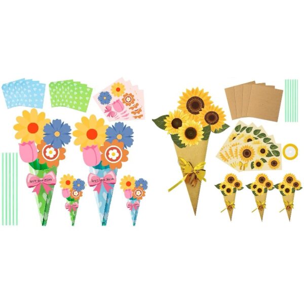 24 Pieces Flower Bouquet Craft Kit Mother'S Day Flower Bouquet Paper Craft Kit Colorful Diy Thankful Gift Craft for Teacher Appreciation Week Spring Handmade Project Classroom Activities