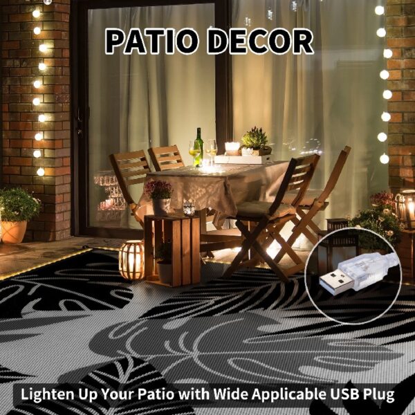 Outdoor Rug Carpet 5'x8' Waterproof Reversible Patio Rug Portable Indoor Outdoor Rug Plastic Straw Rug for Beach RV Camping Garden Picnic Deck Backyard Porch Decor Black