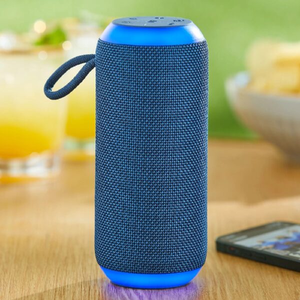 onn Medium Rugged Speaker with Bluetooth Wireless Technology and LED Lighting, Navy