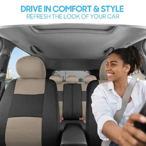 PolyPro Car Seat Covers Full Set in Charcoal on Black – Front and Rear Split Bench for Cars, Easy to Install Cover Set, Accessories Auto Trucks Van SUV