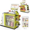 46PCS Upgraded Cash Register Playset for Kids, Cashier Register Toy, Kids Pretend Play Cash Register Toys with Scanner, Shopping Cart, Calculator, Play Food, Toys for Girls 3 6 Years-Green
