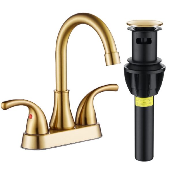 4 Inch Faucet 2 Handle Bathroom Sink Faucet Lead-Free Brushed Nickel Bath Sink Faucet with Pop-up Drain Stopper and Supply Hoses