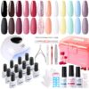 Candy Lover Gel Nail Polish Kit with UV LED Lamp, 12 Colors Cute Lady Gel Polish Starter Kit, All-in-One Quick Dry Soak Off Nail Gel Manicure Kit with DIY Tools Valentine Gift for Women