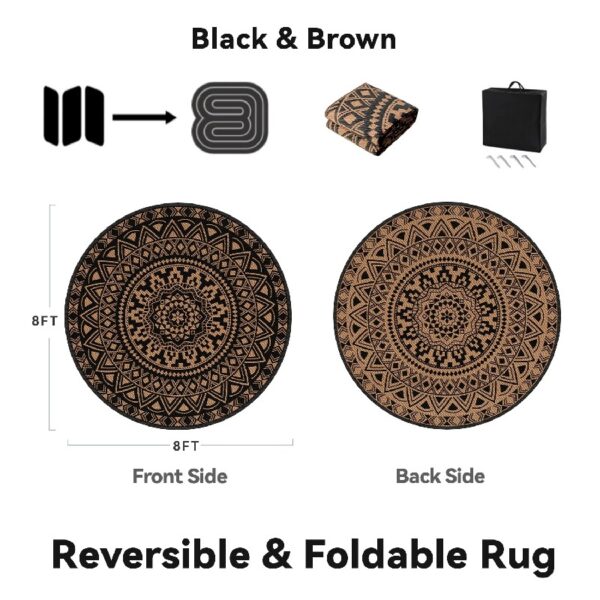Outdoor Rugs 5' x 8' Rug, Waterproof Patio Mat, Stylish Plastic Straw Reversible Area Rug for Picnic RV Camping Porch Balcony, Black and White