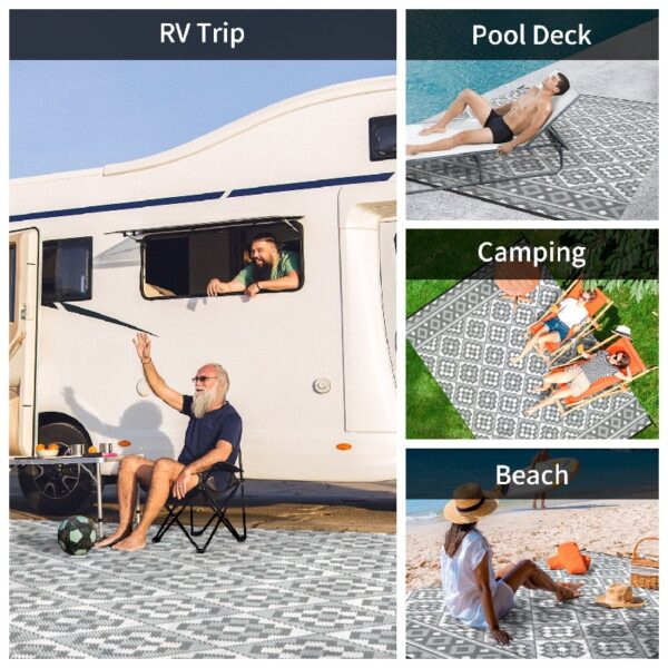 Outdoor Rug 5'x8' Waterproof Reversible Patio Rug Modern Lightweight Plastic Straw Indoor Outdoor Rug for RV Camping Deck Balcony Porch Boho Patio Decor Outdoor Carpet Brown and Beige