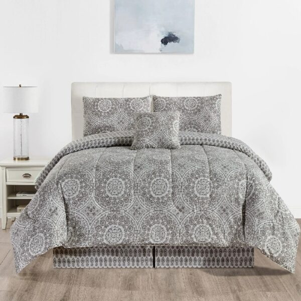 Lux Decor Collection 5 Piece Queen Down Alternative Comforter Set, Washable Duvet Bedding Set - Quatrefoil Navy