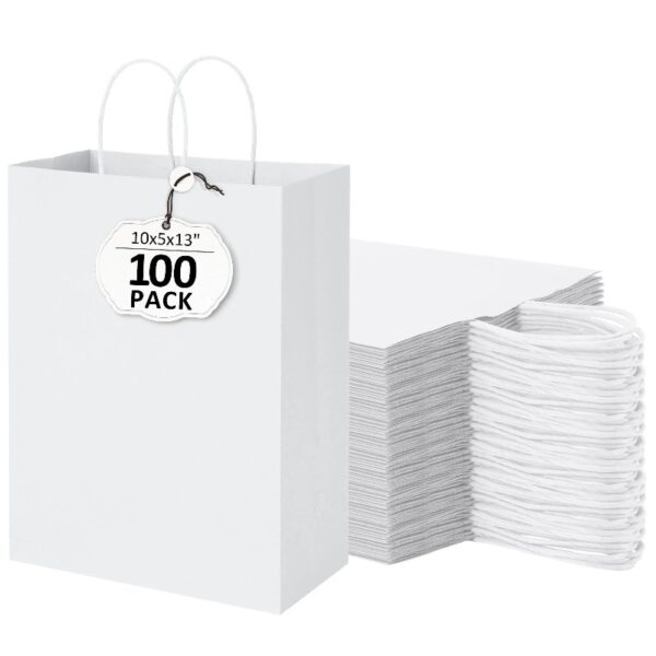 BagDream Brown Paper Gift Bags with Handles Kraft Paper Shopping Bags for Business, Shopping, Grocery, Retail, Birthday Party, Merchandise, 10x5x13, 100 Pack