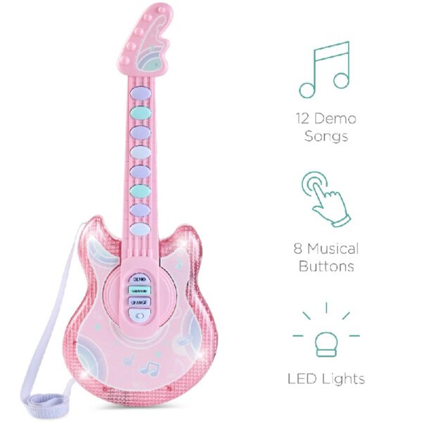 19in Kids Flash Guitar, Pretend Play Musical Instrument Toy for Toddlers w/ Mic, Stand - Navy