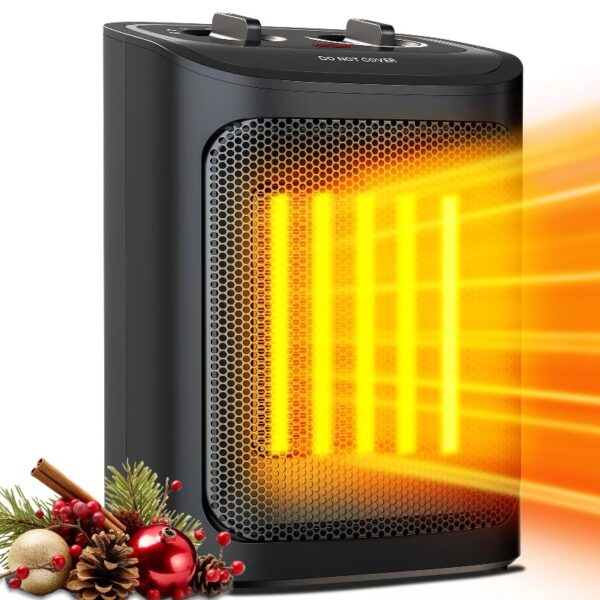 Space Heater, 750W/1500W, Ceramic Small Fan Heater for Indoor Use, 2S Rapid Heating, Multiple Safety Protection, White