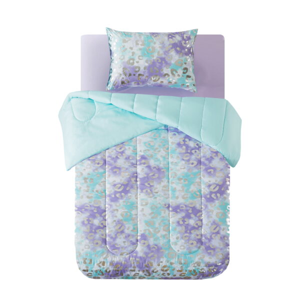 5-Piece Purple Metallic Foil Cheetah Bedding Set for Kids with Storage Bag, Twin
